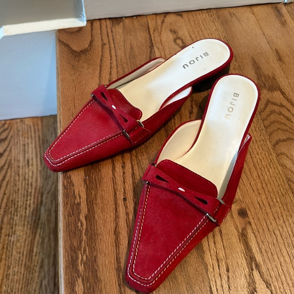 Bijou Red Suede Pointed-Toe Mule Loafers